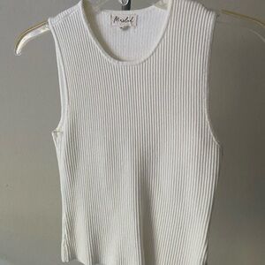 Marled White Ribbed Tank Top